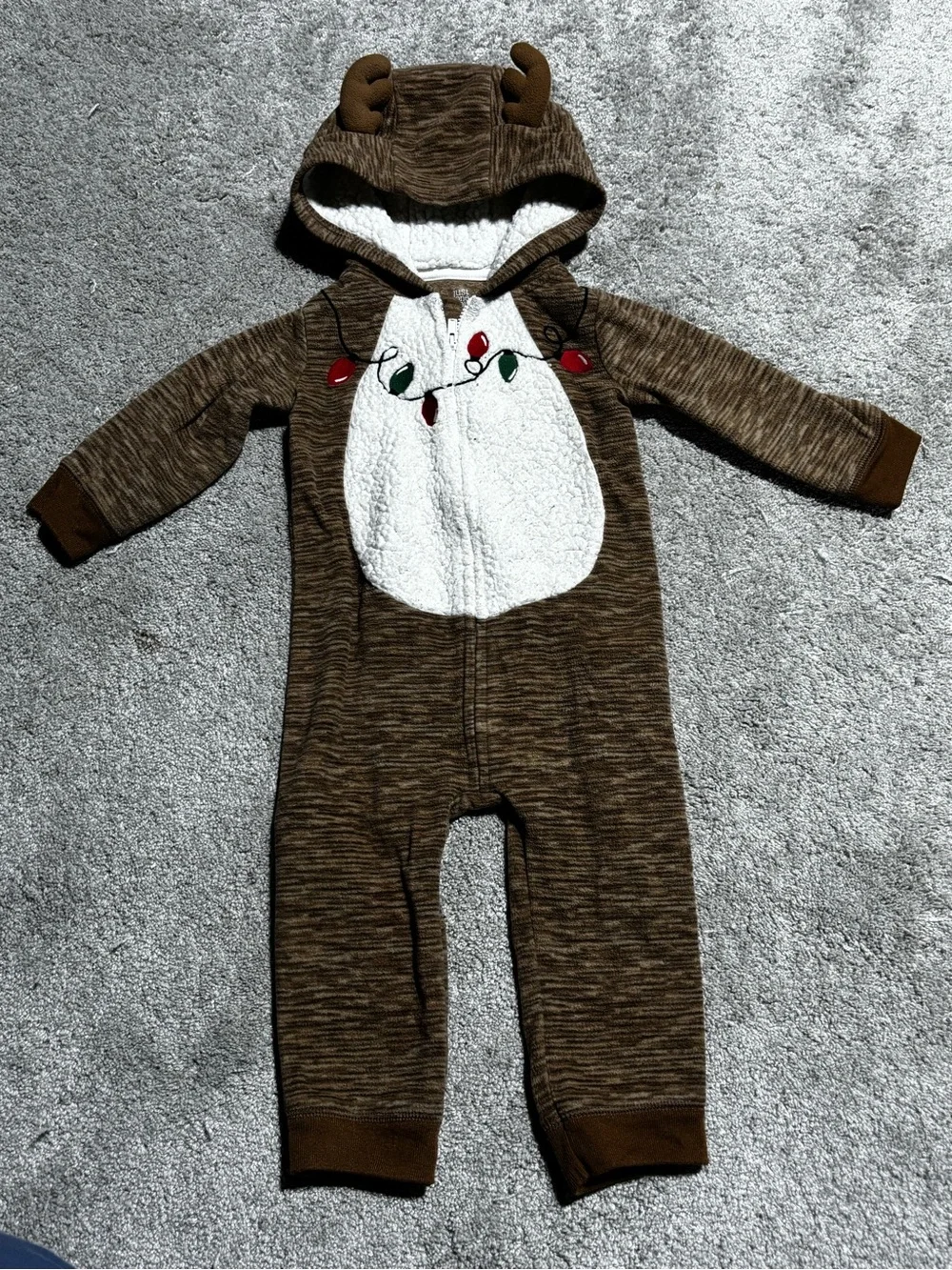 Brown Reindeer Hooded One-Piece Bodysuit for Kids